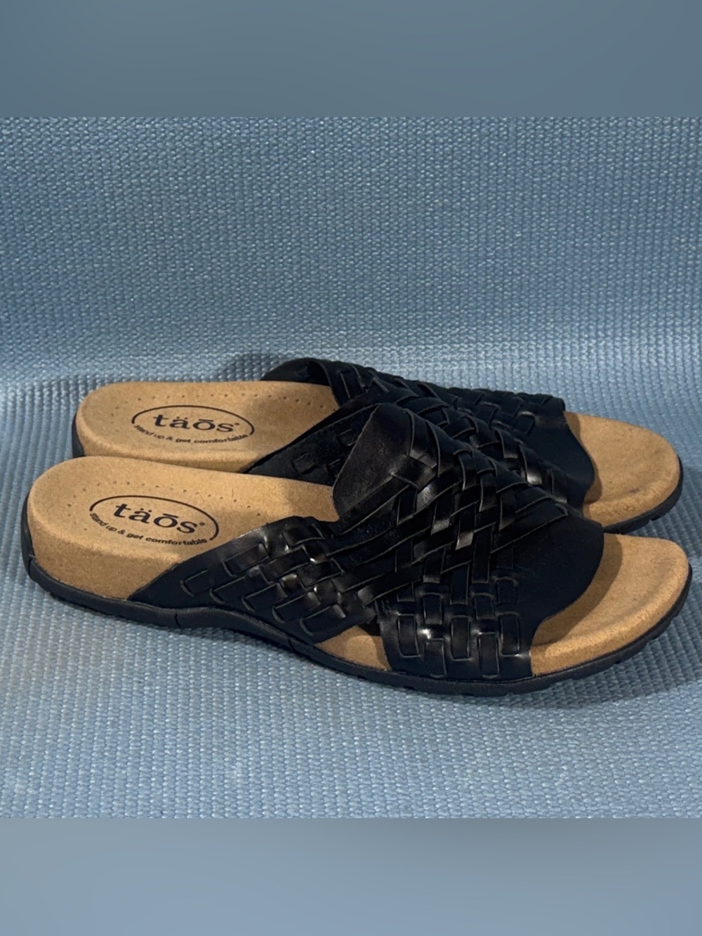 Taos Guru Black Black Handcrafted Woven Leather Slide Sandals Women’s Size 9